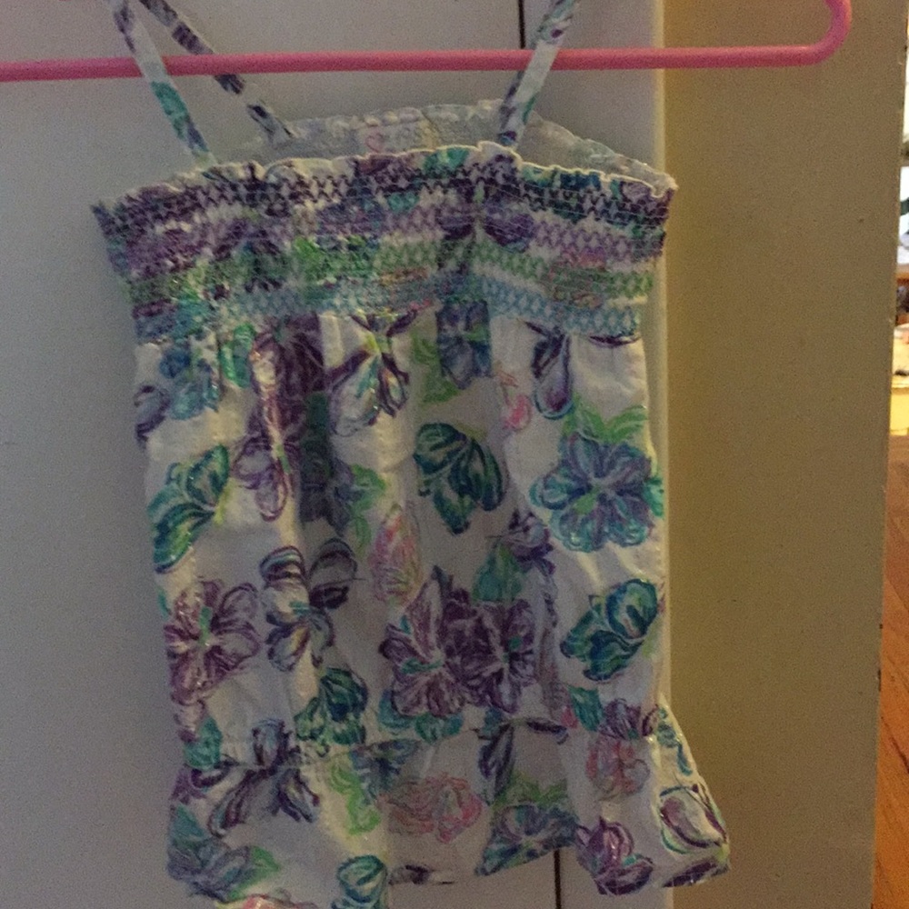 A white & rainbow colored spaghetti strap tank top